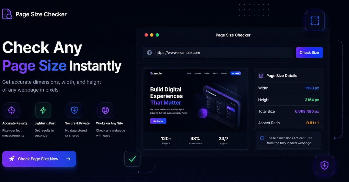 Professional Page Size Checker interface with futuristic dark web design