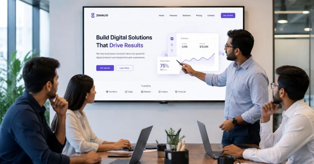 Zavalio com dashboard showing modern business tools and digital solutions