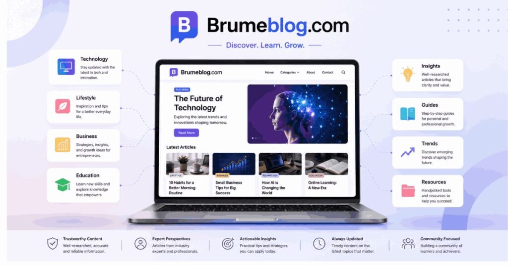 Brumeblog.com homepage showing technology, business and lifestyle content hub